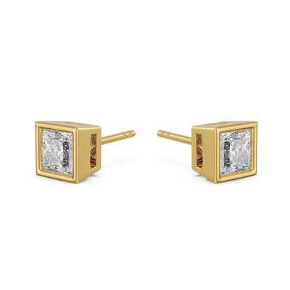 1.5 CT Princess Solitaire Bezel Stud Earrings