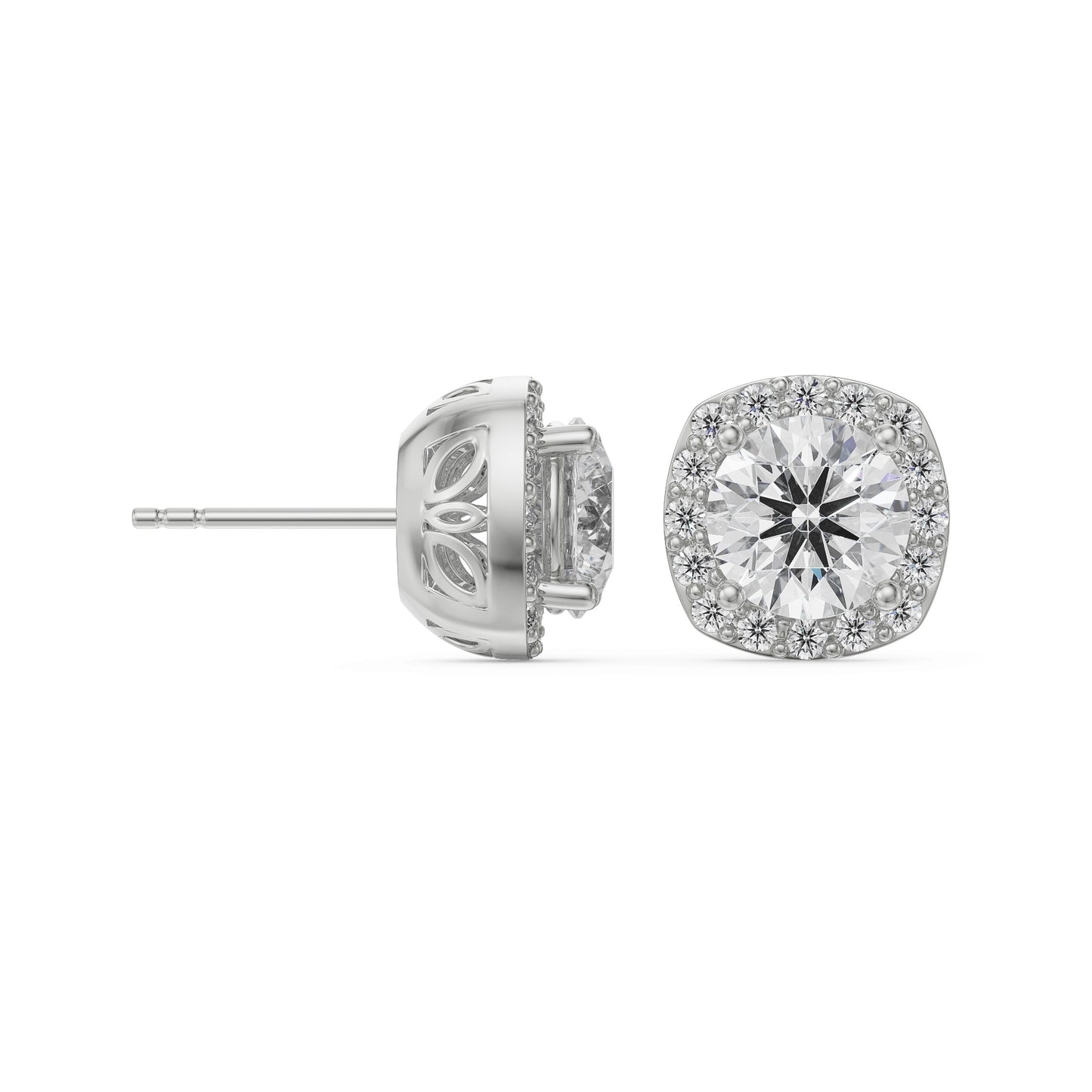1 CT Halo Cushion Cut Studs Earrings