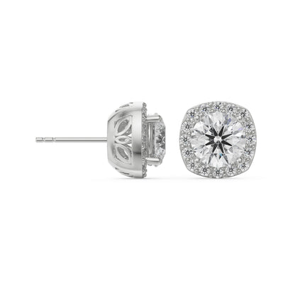 1 CT Halo Cushion Cut Studs Earrings
