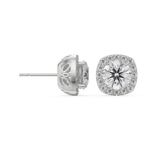 1 CT Halo Cushion Cut Studs Earrings