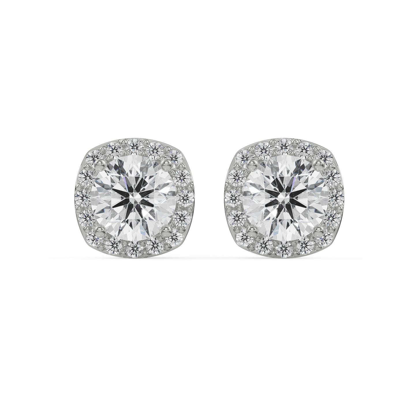 1 CT Halo Cushion Cut Studs Earrings