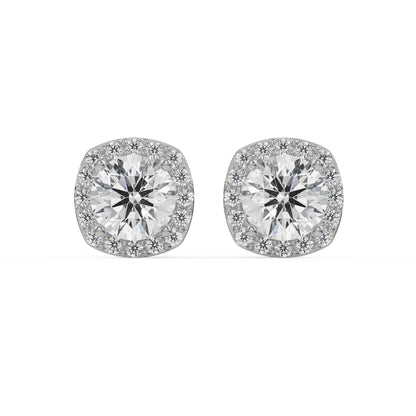 1 CT Halo Cushion Cut Studs Earrings