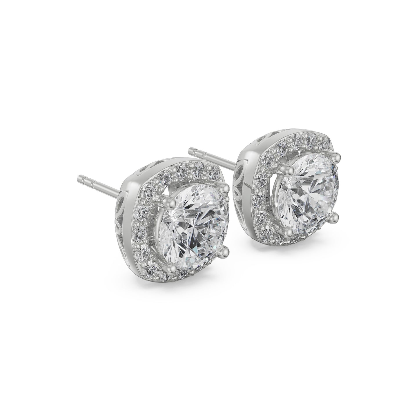 1 CT Halo Cushion Cut Studs Earrings