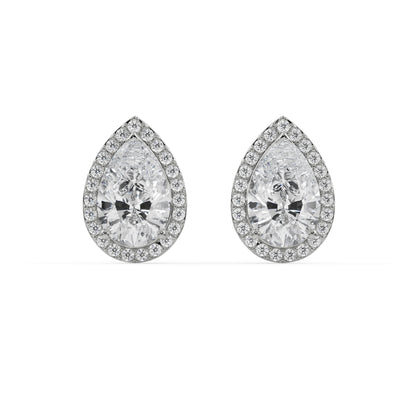 1 CT Solitaire Pear Halo Stud Earrings