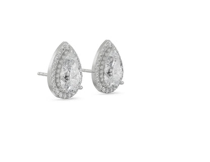 1 CT Solitaire Pear Halo Stud Earrings