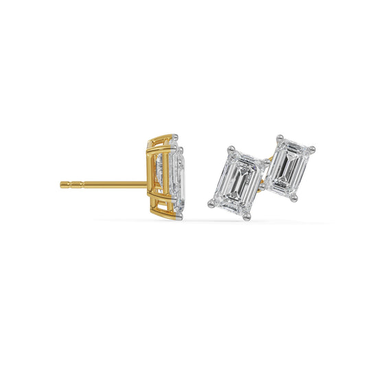 Duo Emerald Diamond Studs Earrings
