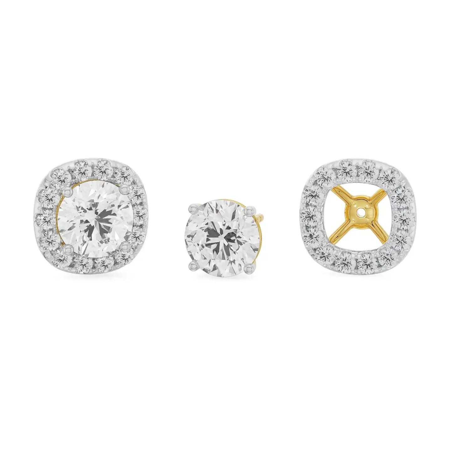 1 CT Cushion Halo Detachable Studs Earrings