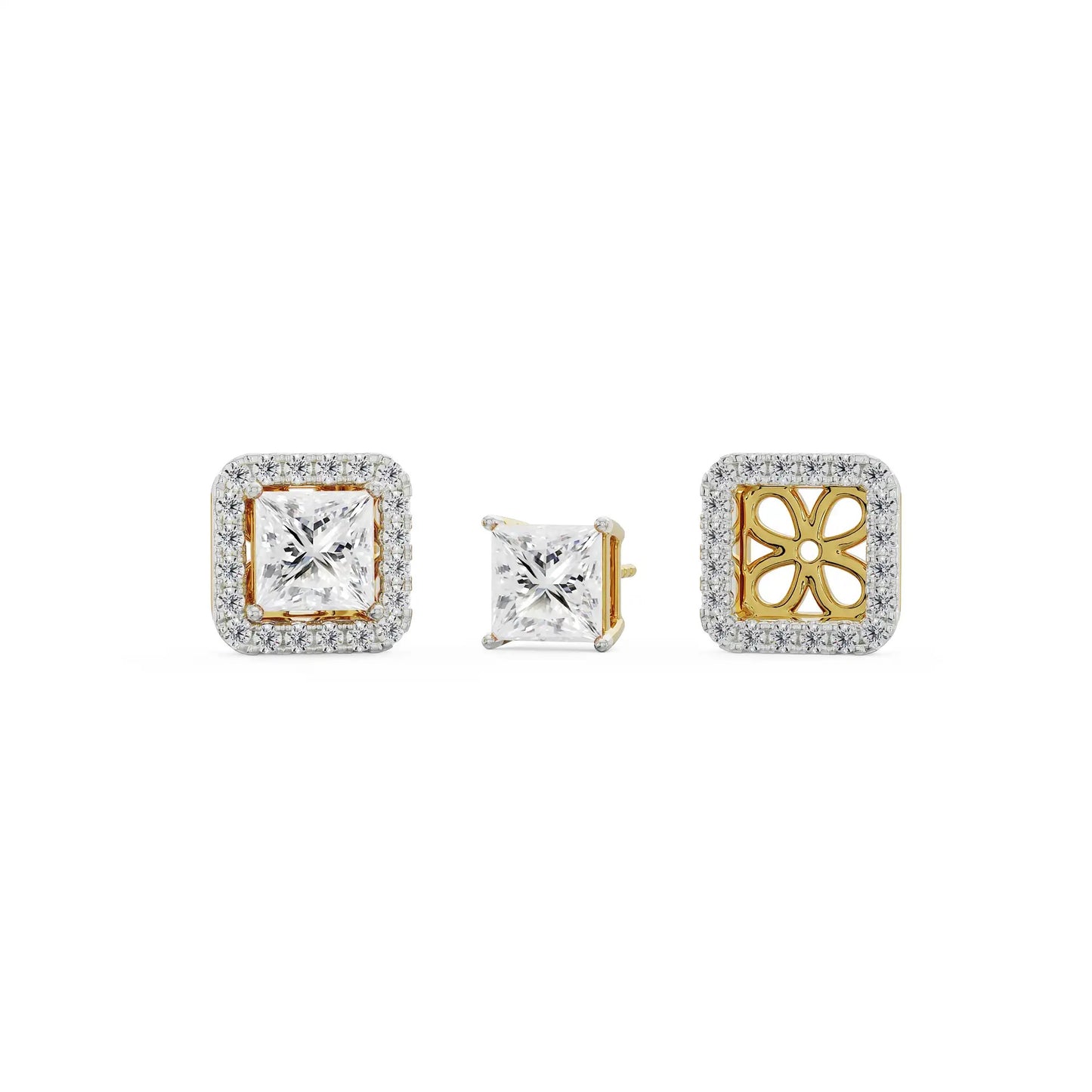 1 CT Princess Frame Diamond Studs Earrings