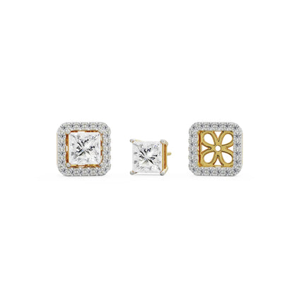 1 CT Princess Frame Diamond Studs Earrings
