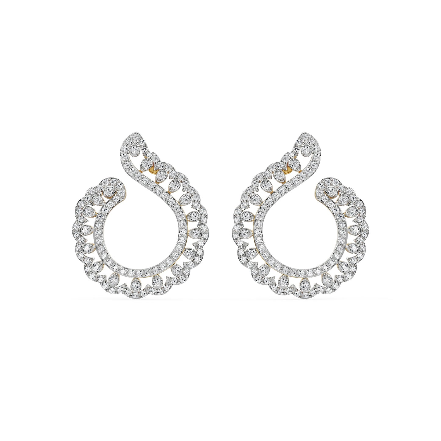 Feather Shaped Diamonds Stud Earrings
