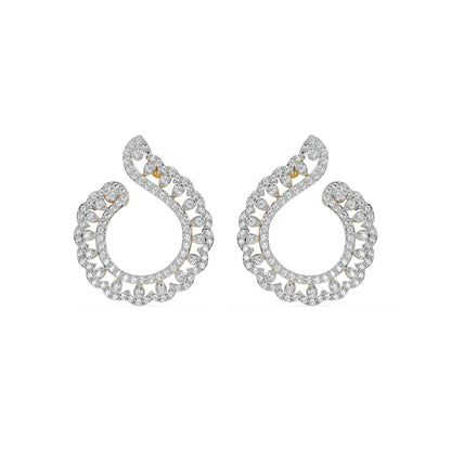 Feather Shaped Diamonds Stud Earrings
