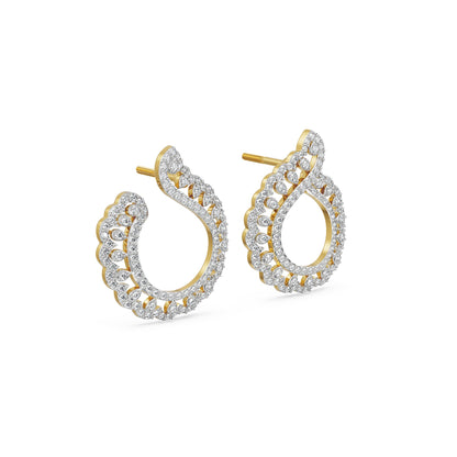 Feather Shaped Diamonds Stud Earrings