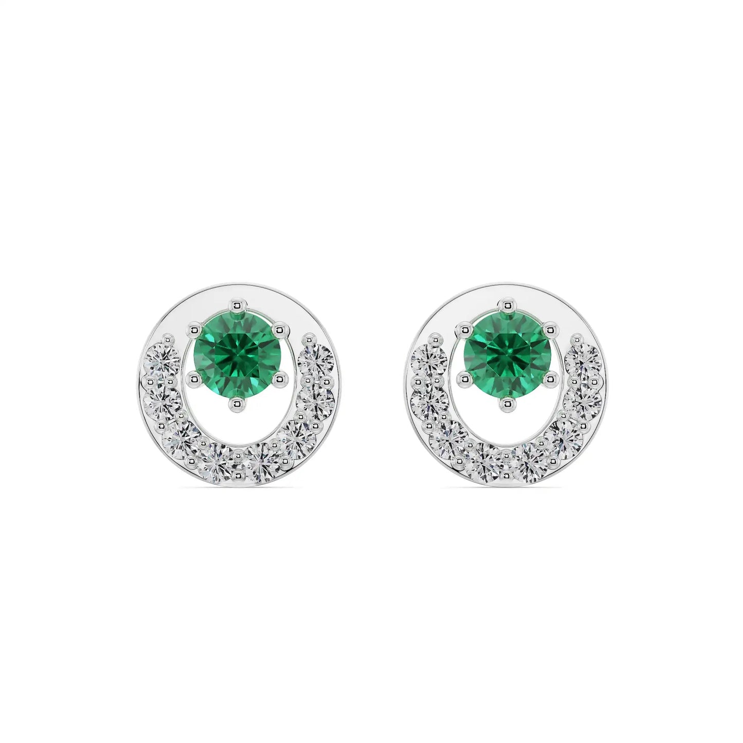 Halo Emerald Diamond Studs Earrings