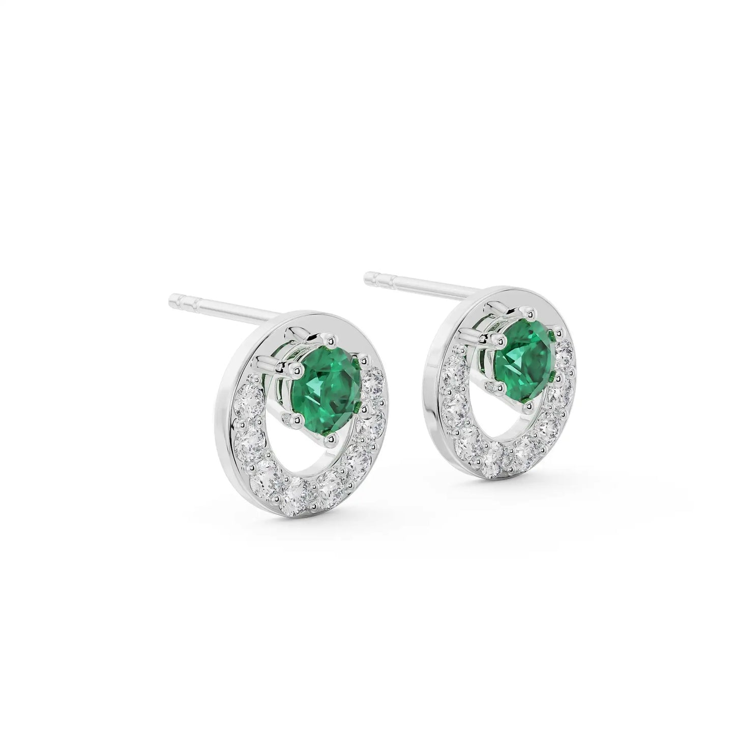Halo Emerald Diamond Studs Earrings