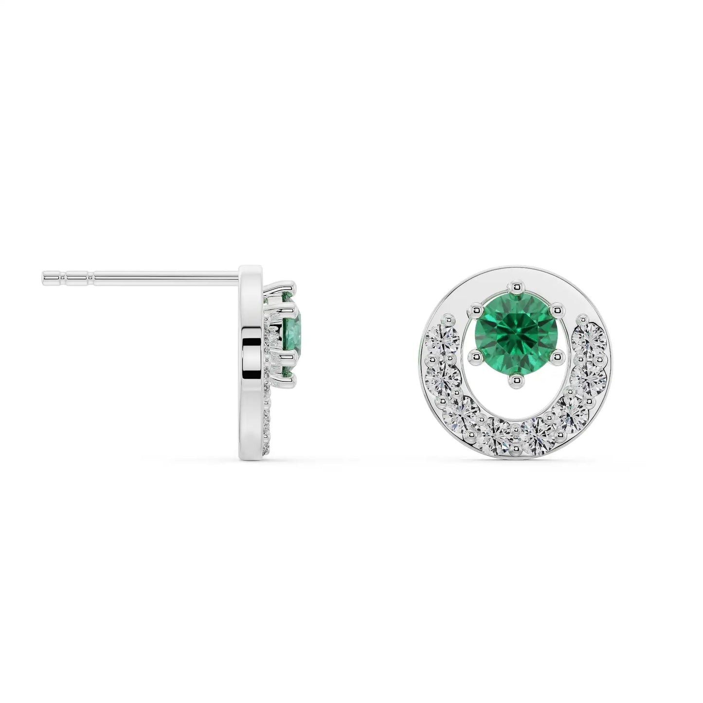 Halo Emerald Diamond Studs Earrings
