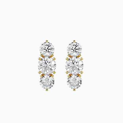 Three Stone Diamond Stud Earrings