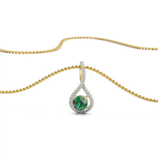 Round cut Emerald Pave Diamond Necklace