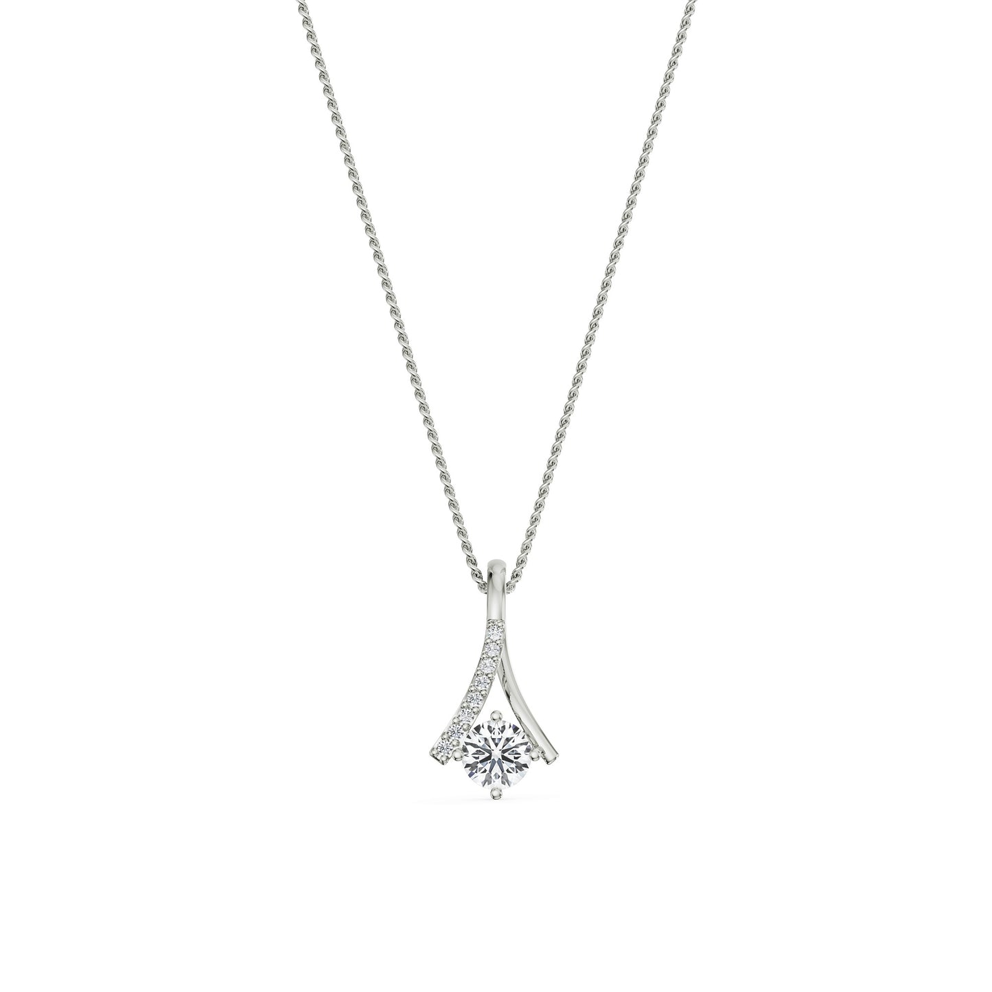 1Ct Solitaire Diamond Inverted V Necklace