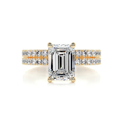 2 CT Solitaire Emerald Cut Diamond Accent Ring with Matching Band