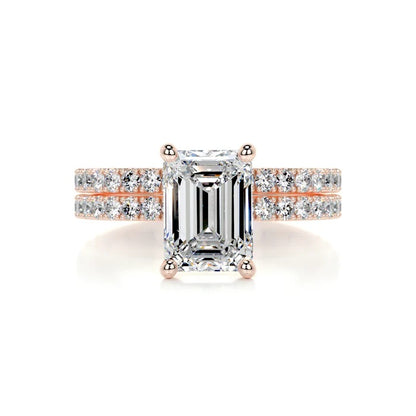2 CT Solitaire Emerald Cut Diamond Accent Ring with Matching Band