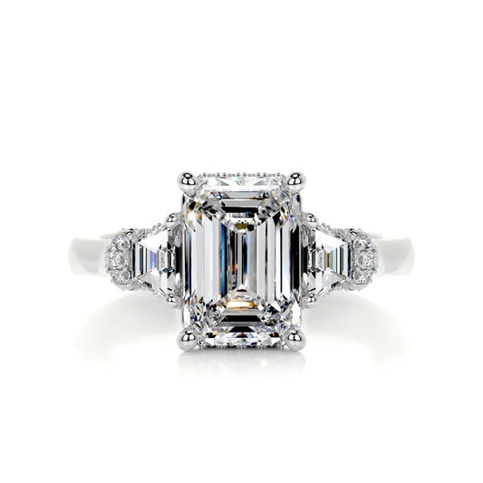 3.0 CT Emerald Three Stone Diamond Ring