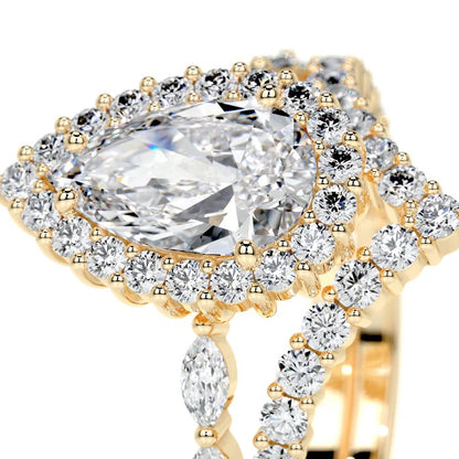 1.5 CT Pear Shaped Halo Diamond Ring with Matching Band