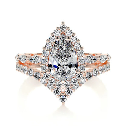 1.5 CT Pear Shaped Halo Diamond Ring with Matching Band