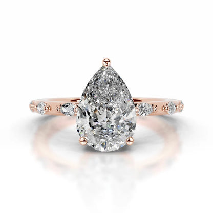 3 CT Solitaire Pear Cut Diamond Accent Ring
