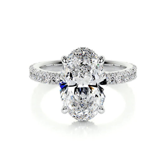 3 CT Oval Solitaire Diamond Accent Ring