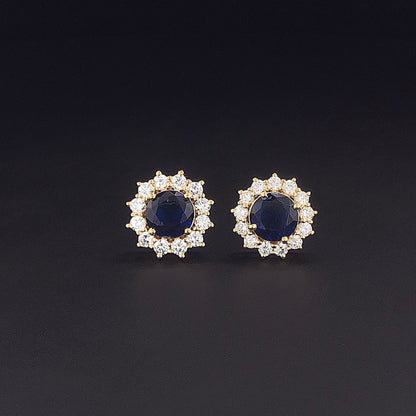 Noir Halo Blue Sapphire & Round Lab Grown Diamond Stud Earrings in Gold for Women
