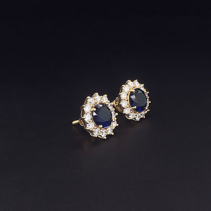Noir Halo Blue Sapphire & Round Lab Grown Diamond Stud Earrings in Gold for Women