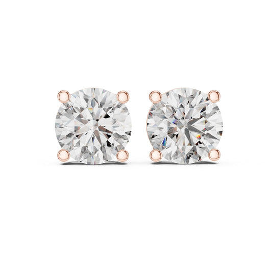 Celestia Crown Brilliant Round Lab Grown Diamond Solitaire Stud Earrings in Gold for Women's Classic Luxury Everyday Jewelry