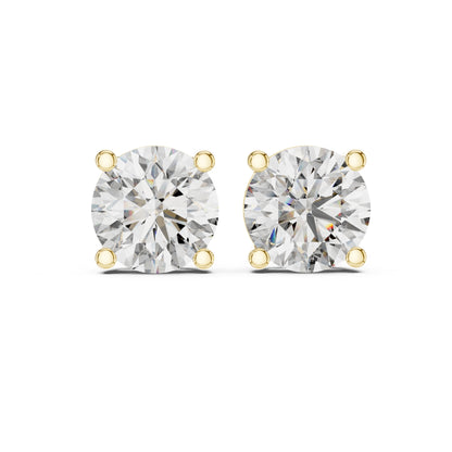 Celestia Crown Brilliant Round Lab Grown Diamond Solitaire Stud Earrings in Gold for Women's Classic Luxury Everyday Jewelry