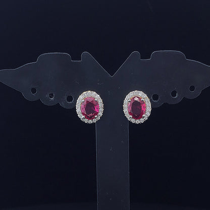 Brilliant Oval Ruby Diamond Earring