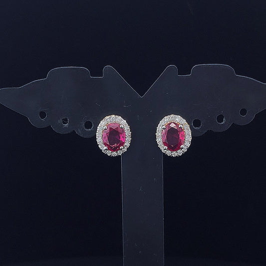 Brilliant Oval Ruby Diamond Earring