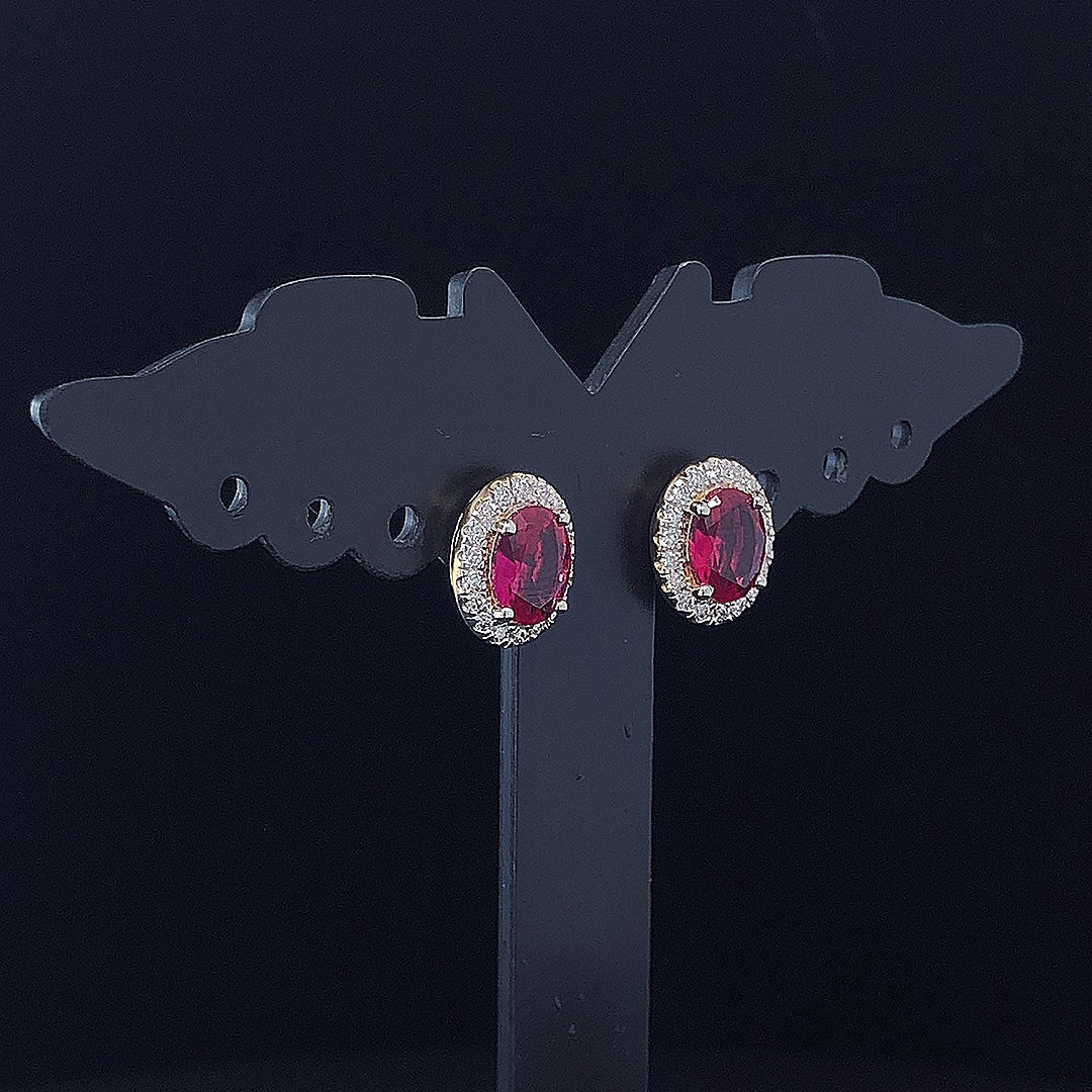 Brilliant Oval Ruby Diamond Earring