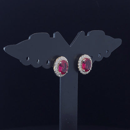 Brilliant Oval Ruby Diamond Earring