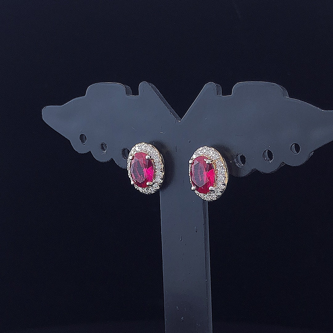 Brilliant Oval Ruby Diamond Earring