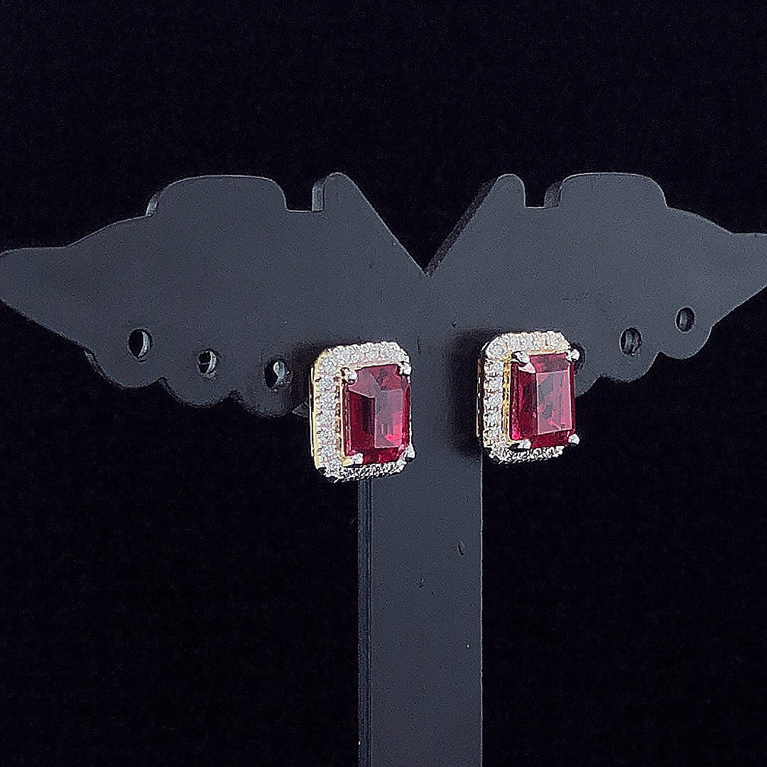 Emerald Cut Ruby Halo Diamond Earring