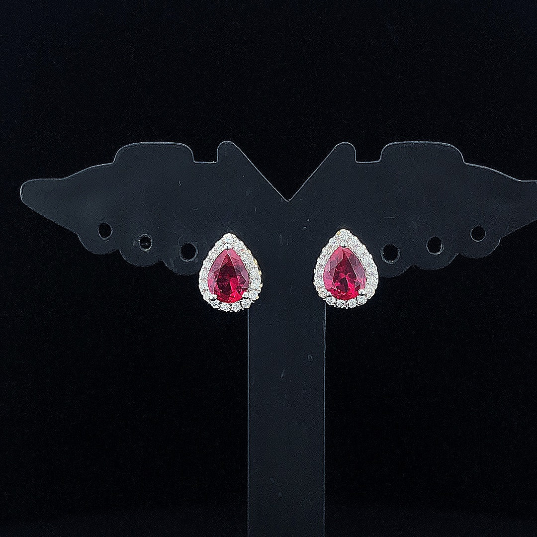 Pear Cut Ruby Halo Diamond Earring