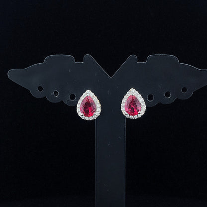 Pear Cut Ruby Halo Diamond Earring
