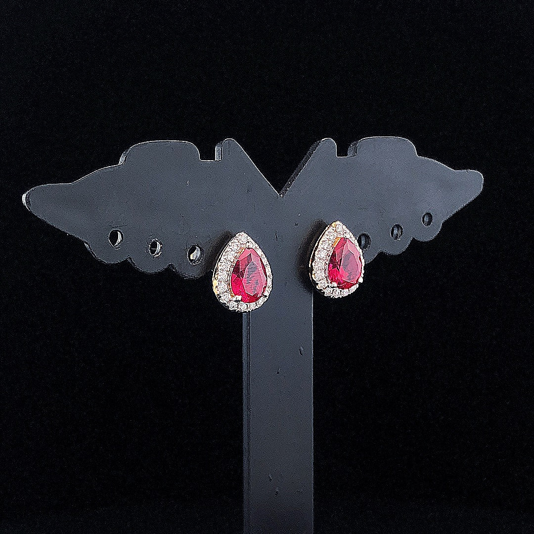 Pear Cut Ruby Halo Diamond Earring