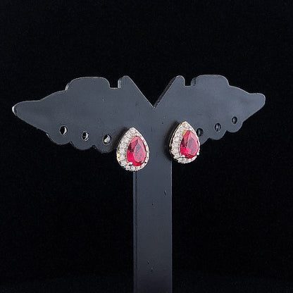 Pear Cut Ruby Halo Diamond Earring