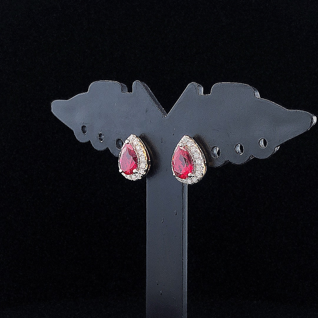 Pear Cut Ruby Halo Diamond Earring