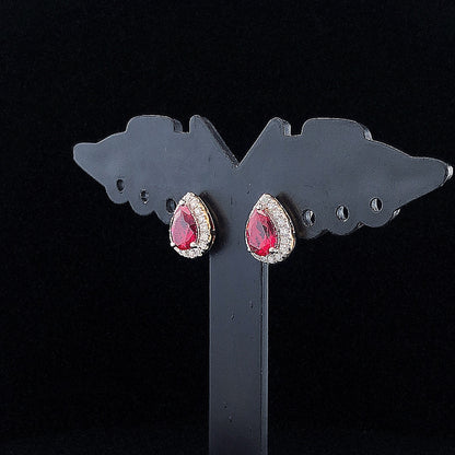 Pear Cut Ruby Halo Diamond Earring