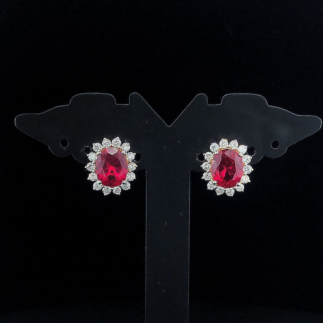 Fancy Ruby Oval Diamond Earring