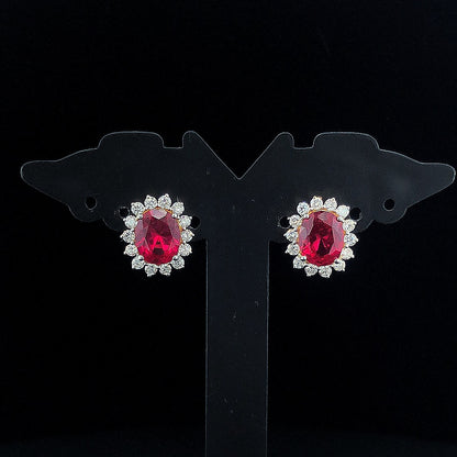 Fancy Ruby Oval Diamond Earring