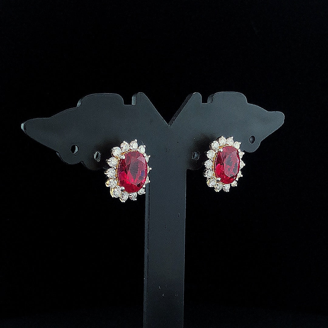 Fancy Ruby Oval Diamond Earring