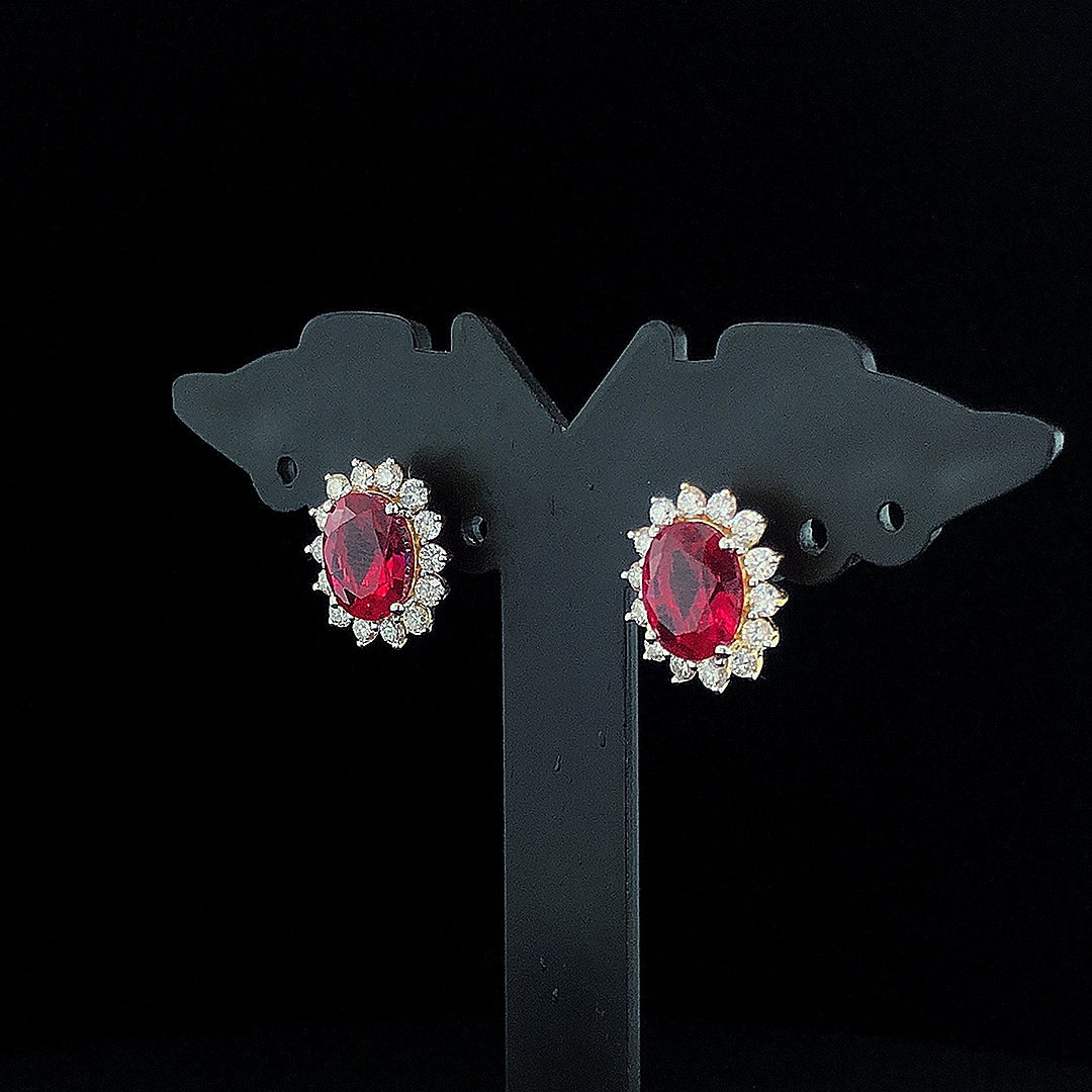 Fancy Ruby Oval Diamond Earring