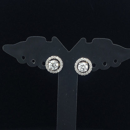 0.90cts Brilliant Round Solitaire Halo Diamond Earring